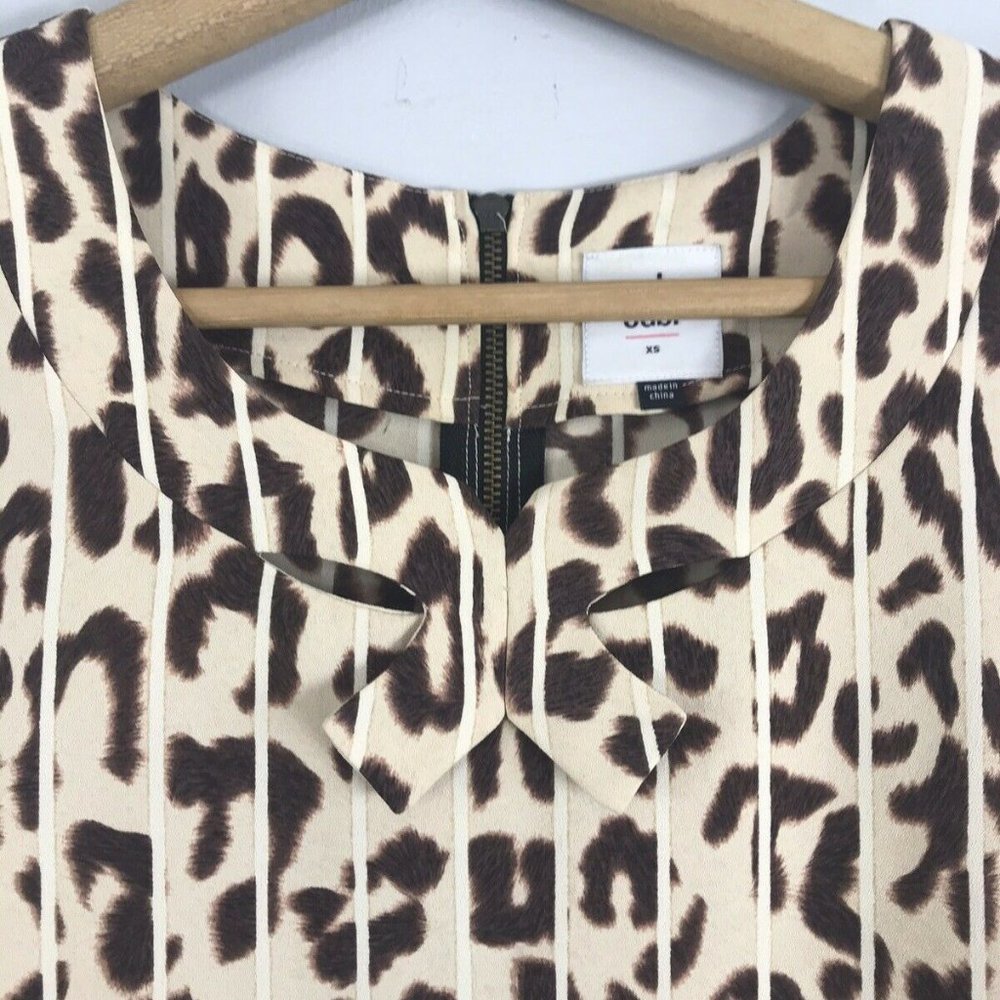 CAbi Leopard Print Sleeveless Top Blouse Striped Cutout Bow size XS - Picture 3 of 5